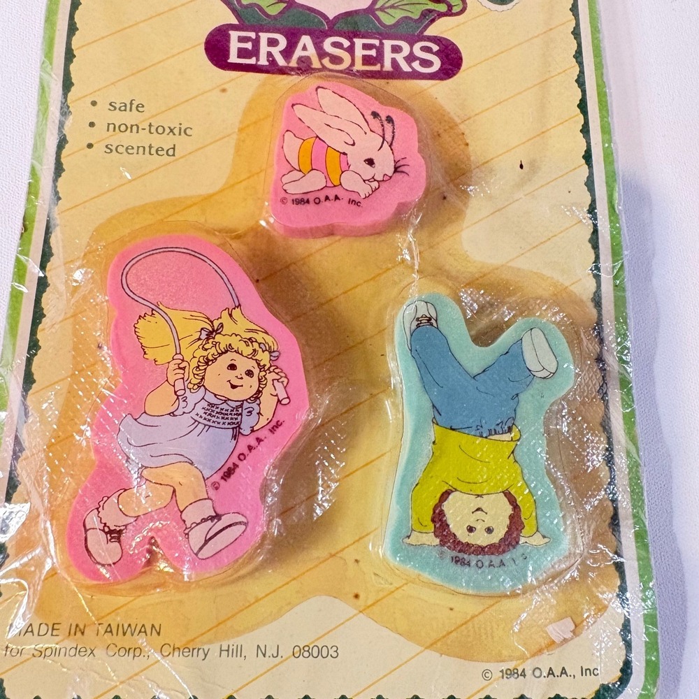 Vintage 1984 Cabbage Patch Kids Erasers 3 Pack Scented Spindex New Sealed 80s - Picture 2 of 9